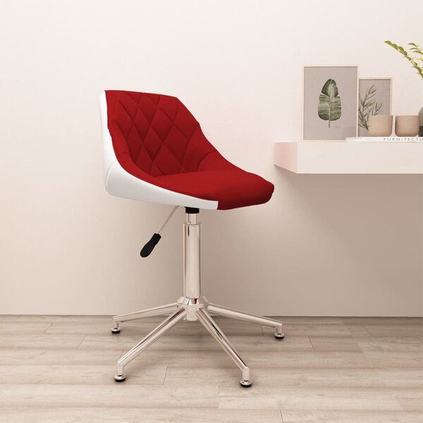 Obrotowe krzesło biurowe, winna czerwień i biel, sztuczna skóra