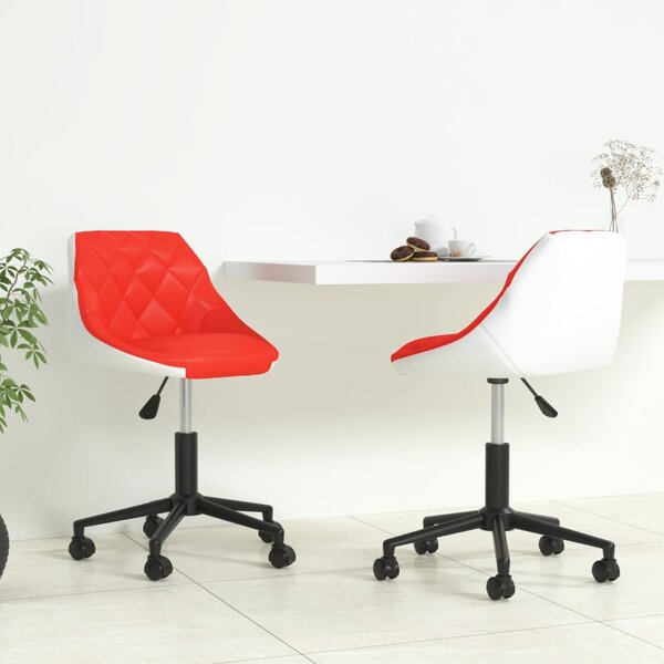 Obrotowe krzesła stołowe, 2 szt., czerwiono-białe, ekoskóra