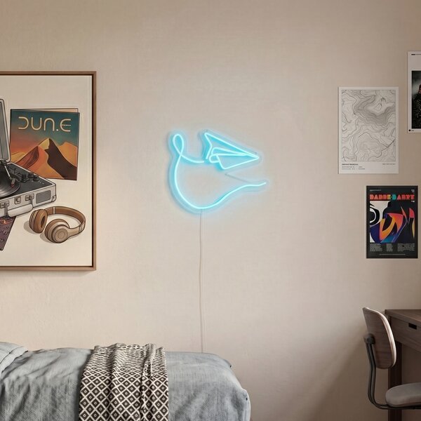 Neonowa lampa ścienna niebieska z diodą LED - Paperplane