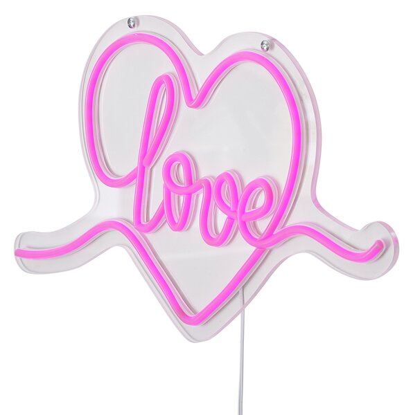 Neonowa lampa ścienna różowa z LED - Love