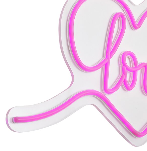 Neonowa lampa ścienna różowa z LED - Love