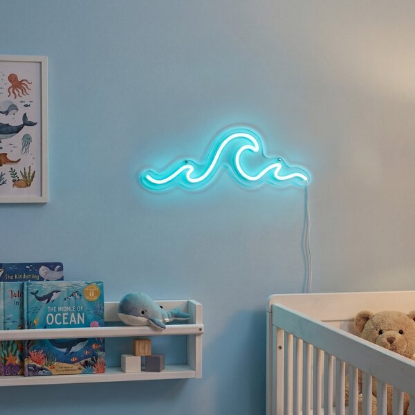 Neonowa lampa ścienna niebieska z LED - Wave