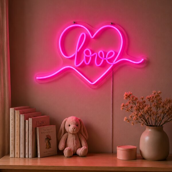 Neonowa lampa ścienna różowa z LED - Love