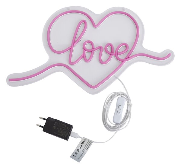 Neonowa lampa ścienna różowa z LED - Love