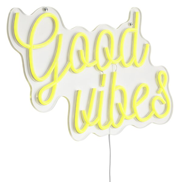 Neonowa lampa ścienna żółta z LED - Good Vibes