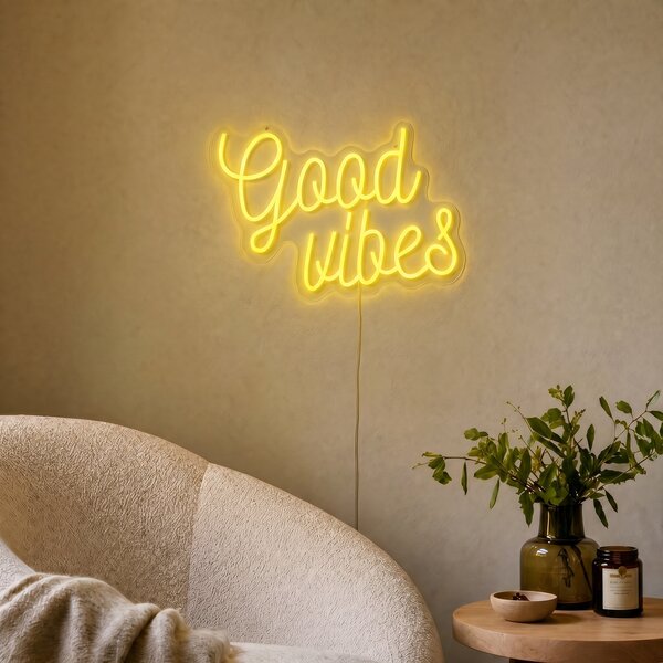 Neonowa lampa ścienna żółta z LED - Good Vibes