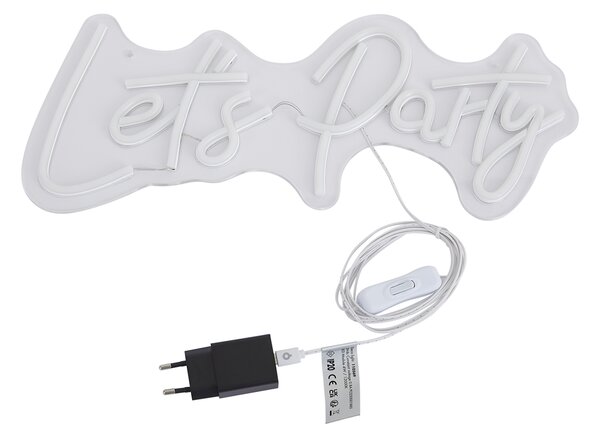 Neonowa lampa ścienna biała z LED - Let's Party