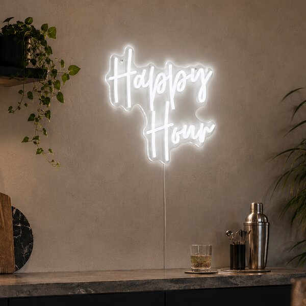 Neonowa lampa ścienna biała z LED - Happy Hour
