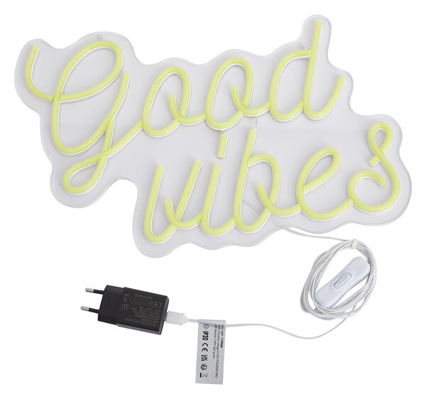 Neonowa lampa ścienna żółta z LED - Good Vibes