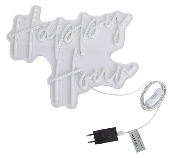 Neonowa lampa ścienna biała z LED - Happy Hour