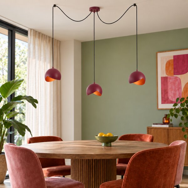 Designerska czerwona lampa wisząca z opalowym szkłem 3-punktowa - Tulip
