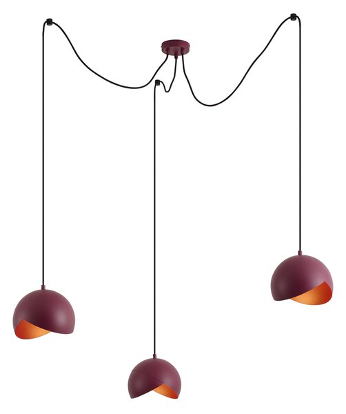 Designerska czerwona lampa wisząca z opalowym szkłem 3-punktowa - Tulip