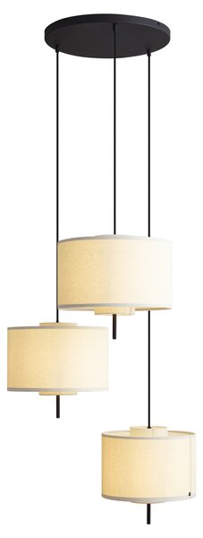 Lampa wisząca Japandi czarna z białym lnianym kloszem 3-punktowa - Rieu