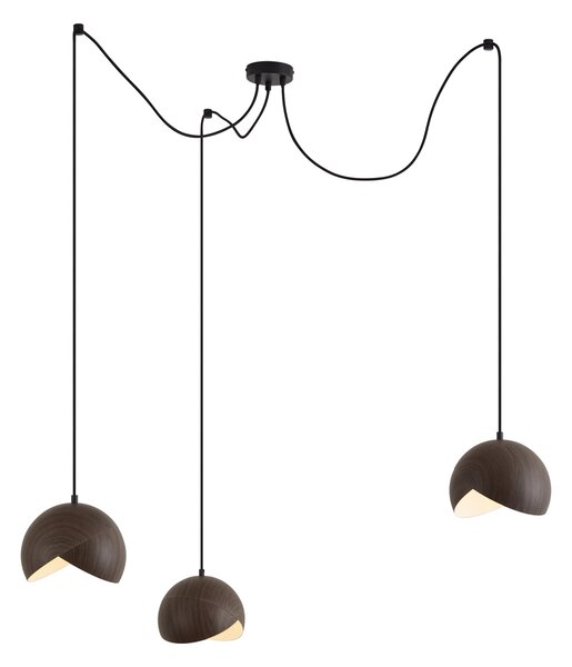 Designerska lampa wisząca czarna z kloszem z nadrukiem drewna i opalowym szkłem 3-punktowa - Tulip