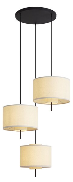 Lampa wisząca Japandi czarna z białym lnianym kloszem 3-punktowa - Rieu