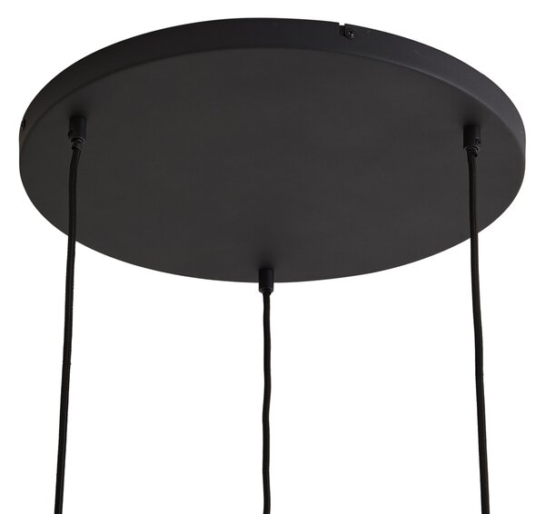 Lampa wisząca Japandi czarna z białym lnianym kloszem 3-punktowa - Rieu