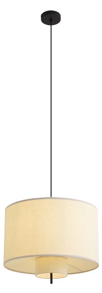 Lampa wisząca Japandi czarna z białym lnianym kloszem 50cm - Rieu