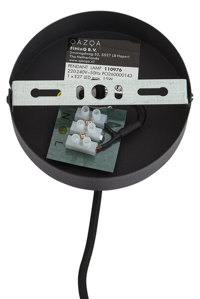 Lampa wisząca Japandi czarna z białym lnianym kloszem 50cm - Rieu