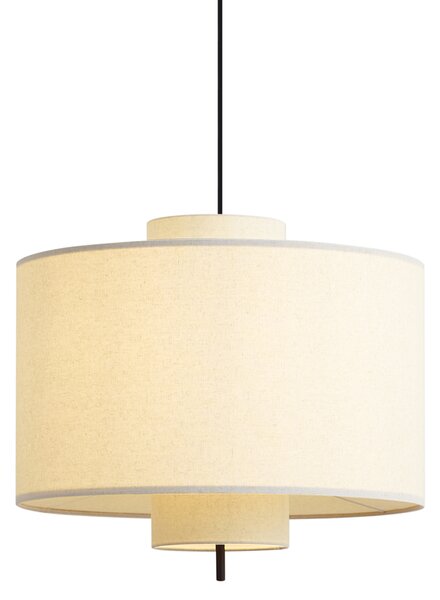 Lampa wisząca Japandi czarna z białym lnianym kloszem 50cm - Rieu