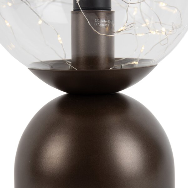 Lampa stołowa w stylu Hotel Chic, ciemny brąz z przezroczystym szkłem, z przewodem E27 - Pallon Trend