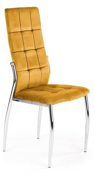 Chromowane krzesło z musztardową tapicerką