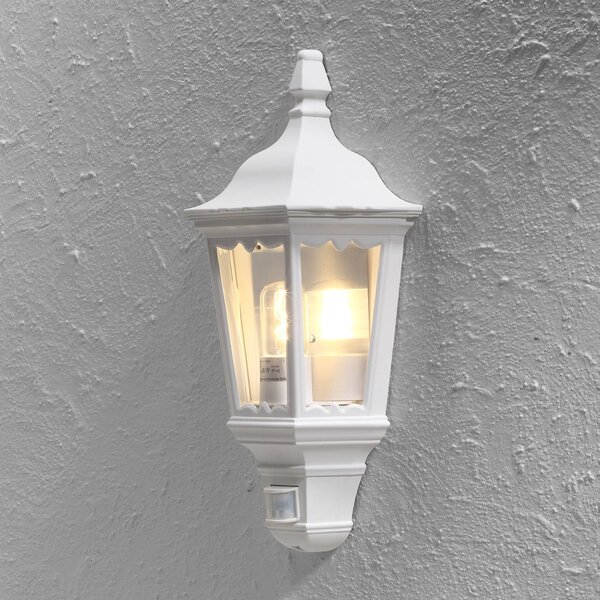 Konstsmide Lampa zewnętrzna z czujnikiem ruchu FIRENZE, biały / opal, szkło, dworkowy / rustykalny