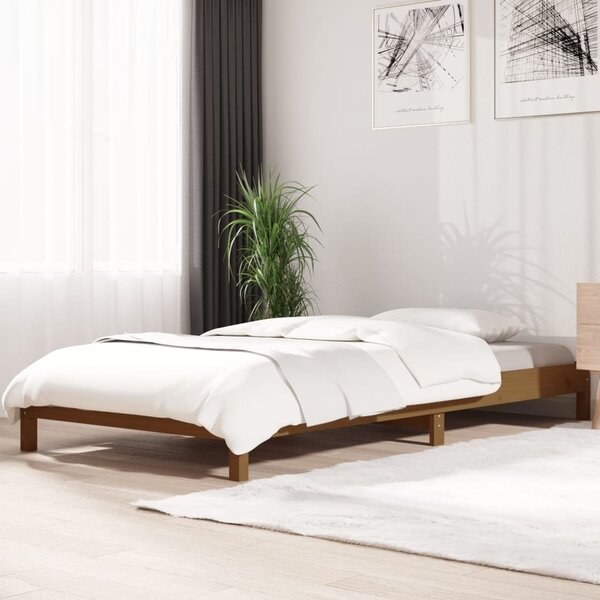 Łóżko sztaplowane, brązowe, 90x190 cm, lite drewno sosnowe