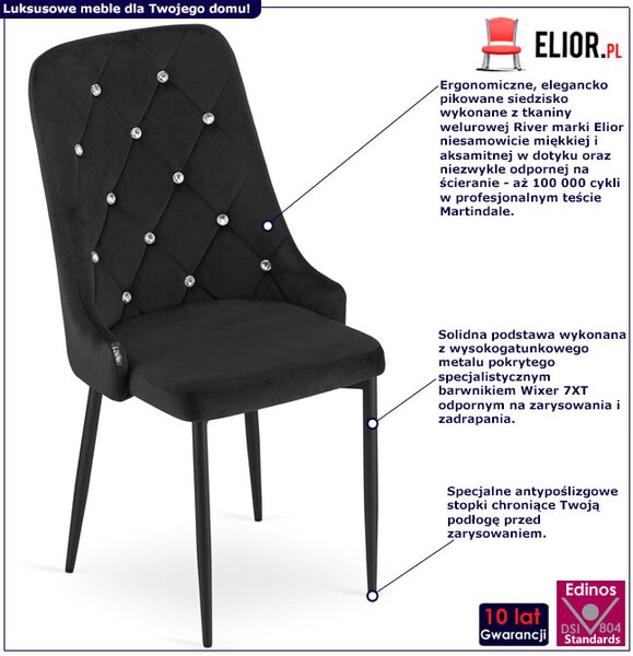 Czarne pikowane krzesło w stylu glamour M0-P01