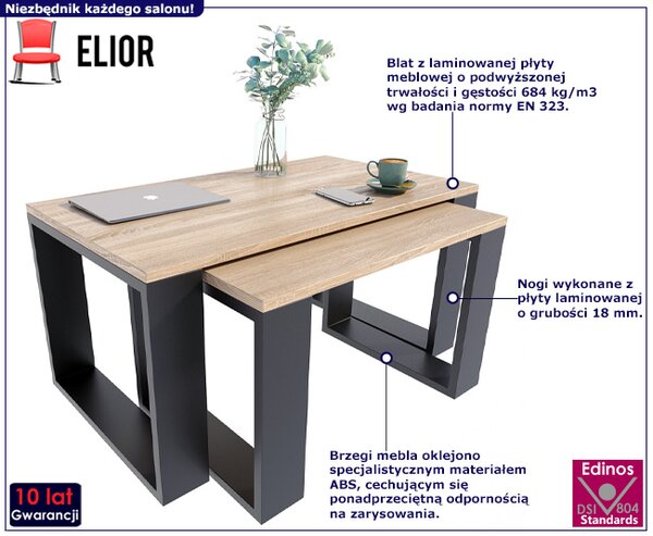 Komplet Stolików Czarny Kawowych Dąb Sonoma + Z0-L05
