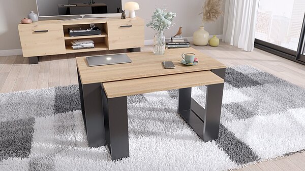 Komplet Stolików Czarny Kawowych Dąb Sonoma + Z0-L05