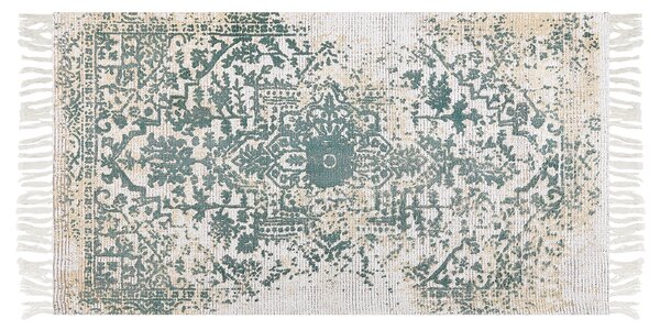 Dywan orientalny do salonu prostokątny 80 x 150 cm bawełna beżowo-zielony Boyali Beliani