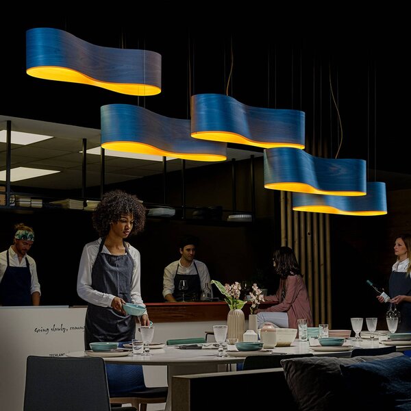 LZF LAMPS Lampa wisząca designerska New Wave, możliwość ściemniania, niebieski, salon / jadalnia, drewno, design