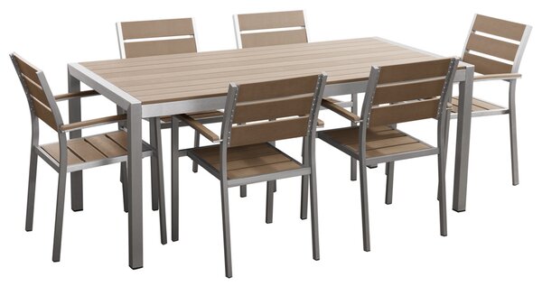 Zestaw mebli ogrodowych stół i 6 krzeseł jasne drewno ze srebrnym Vernio Beliani