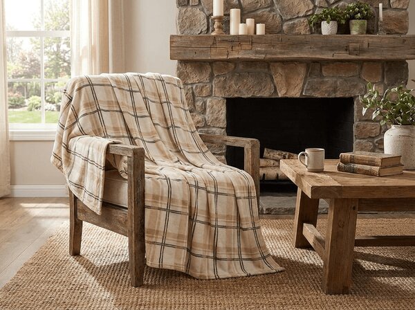 Mikropluszowy koc PLAID, kremowy Rozmiar: 150 x 200 cm