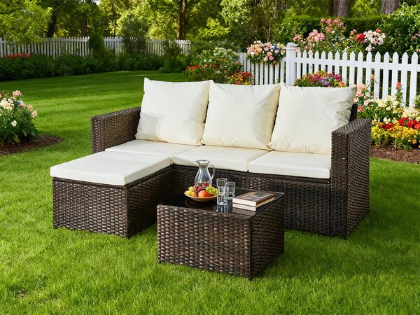 Narożnik ogrodowy (3-osobowa sofa, pufa, stolik) OTTIMO brązowy + pokrowiec GRATIS