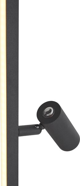 Designerska lampa podłogowa czarna z lampką do czytania, w tym LED ze ściemniaczem dotykowym - Throttle