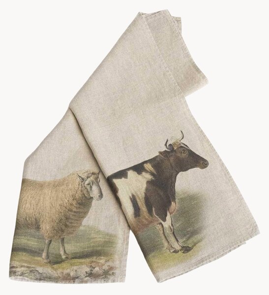 Komplet ręczników kuchennych z lnu Sheep & Cow, 2 elem