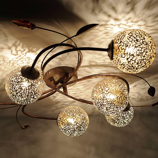 Paul Neuhaus Lampa sufitowa Greta, możliwość ściemniania, brązowy / rdzawy, salon / jadalnia, metal, dworkowy / rustykalny