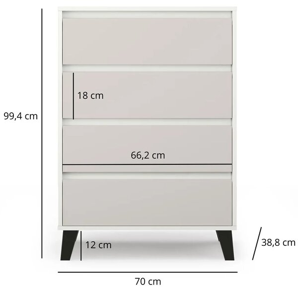 Komoda z 4 szufladami na czarnych nóżkach biały + kaszmir R7-N73