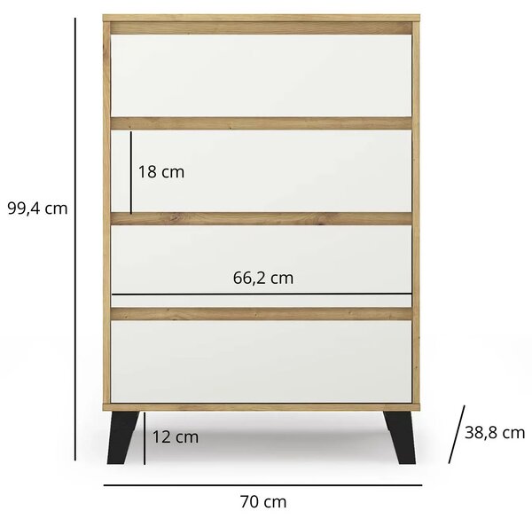 Minimalistyczna komoda na czarnych nóżkach dąb artisan + biały F3-E67