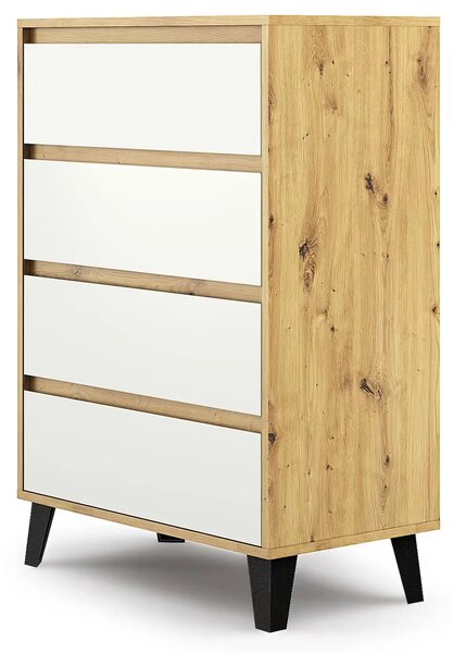 Minimalistyczna komoda na czarnych nóżkach dąb artisan + biały F3-E67