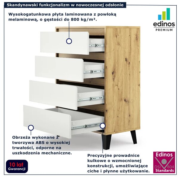 Minimalistyczna komoda na czarnych nóżkach dąb artisan + biały F3-E67