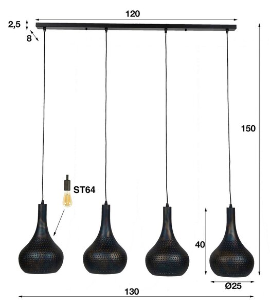 ZIJLSTRA Lampa wisząca Bombur, możliwość ściemniania, czarny, salon / jadalnia, metal