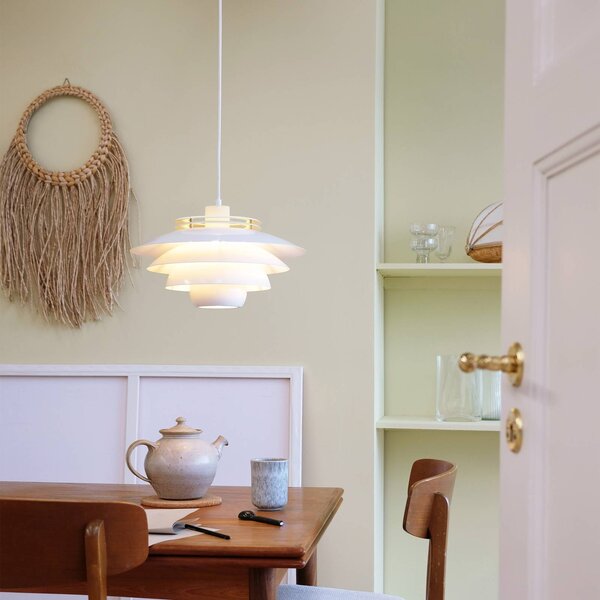 Dyberg Larsen Lampa wisząca designerska Ejka, możliwość ściemniania, biały / opal, salon / jadalnia, metal, design