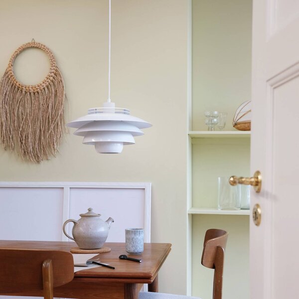 Dyberg Larsen Lampa wisząca designerska Ejka, możliwość ściemniania, biały / opal, salon / jadalnia, metal, design