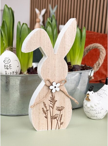 Wielkanocny drewniany zając FLORAL RABBIT 20 cm