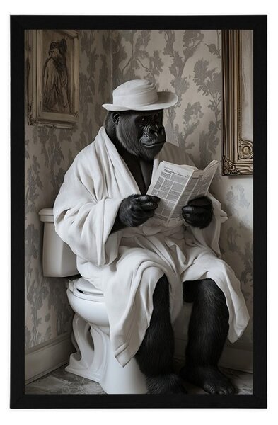 Plakat gorilla z gazetą na toalecie