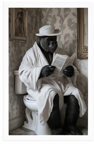 Plakat gorilla z gazetą na toalecie