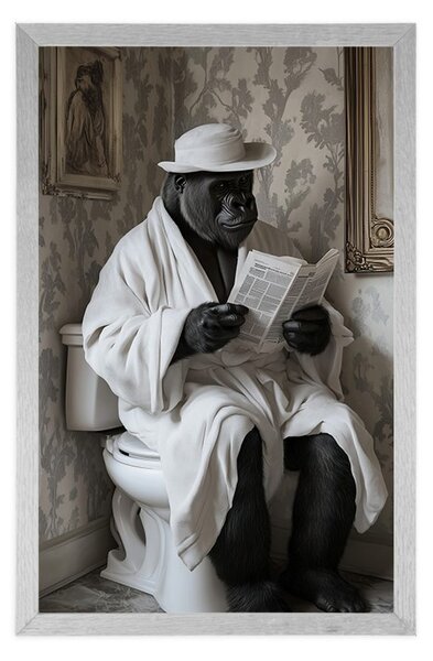 Plakat gorilla z gazetą na toalecie