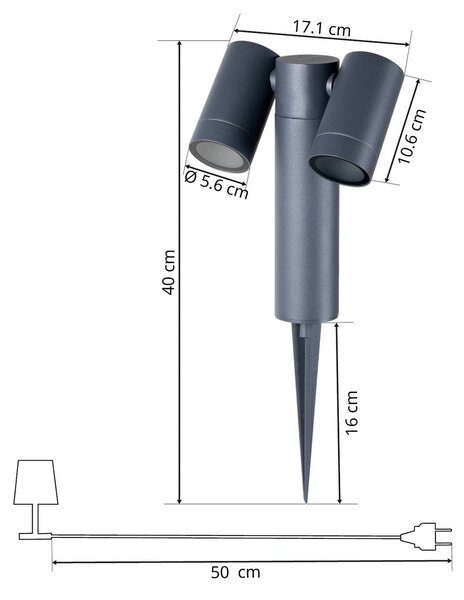 Reflektor z grotem ziemnym PRIOS Tulimar, 2-punktowy, antracytowy, IP65 Tulimar PRIOS, możliwość ściemniania, czarny, aluminium, nowoczesny